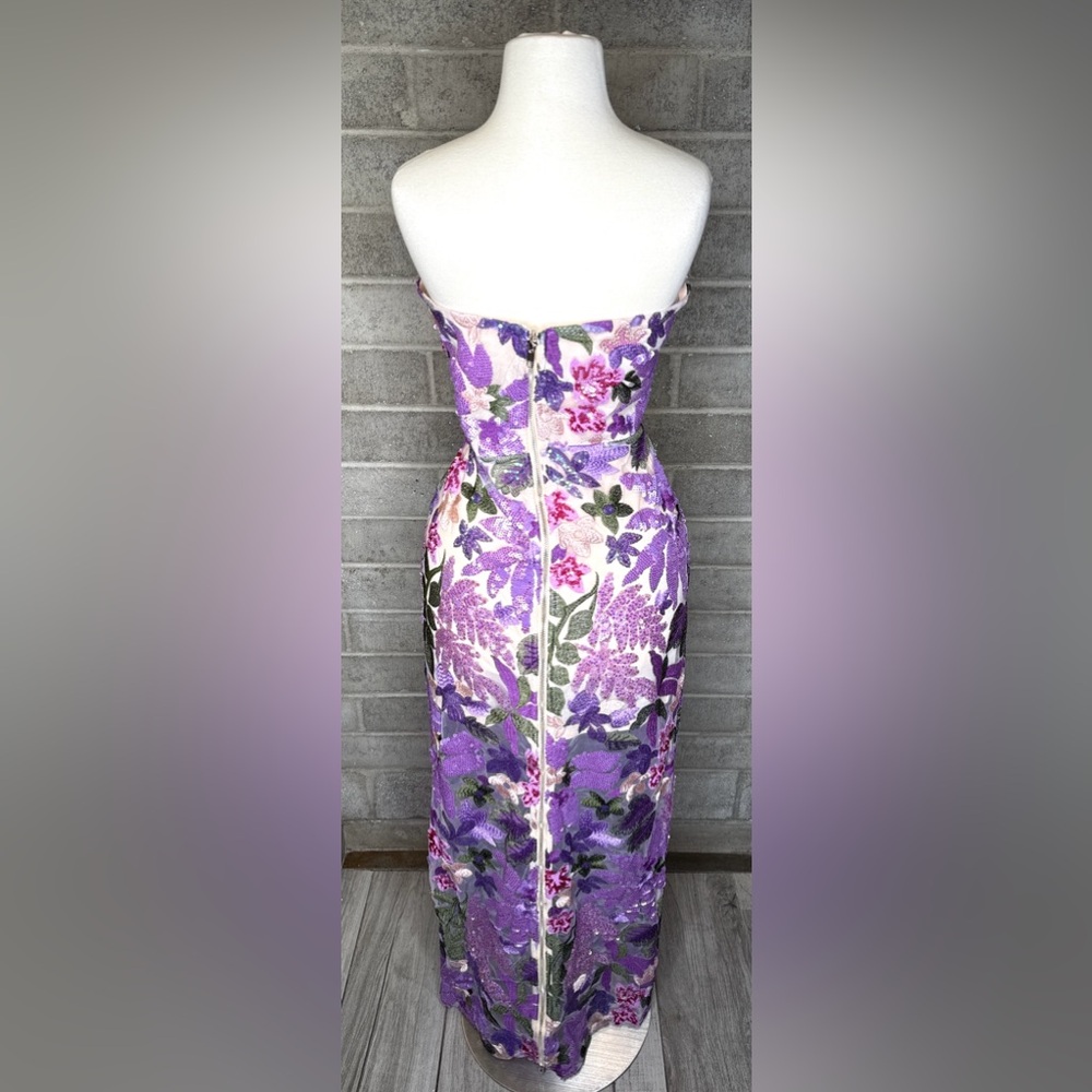 Bella Barnett Floral Sequin Strapless Maxi Dress Purple Embroidered Mesh M - Picture 10 of 13